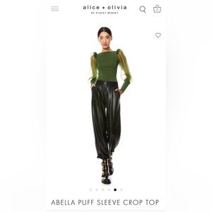 Alice & Olivia *Sold Out* Abella Puff Sleeve Top in Olive | Size XSMALL